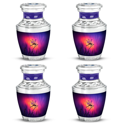Violet Purple Dragonfly Cremation Urn back view with polished surface - artistic dragonfly interpretation with creative detail - 10 inch aluminum urn for cremated remains