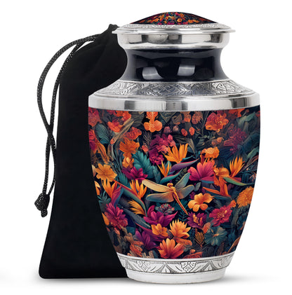 Powder Blue Dragonfly Cremation Urn side profile showing urn shape - contemporary dragonfly design with modern artistic flair - full-size 10 inch 200 cubic inch adult cremation urn