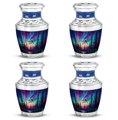 Azure Dragonfly Cremation Urn back view with polished surface - contemporary dragonfly design with modern artistic flair - 10 inch aluminum urn for cremated remains
