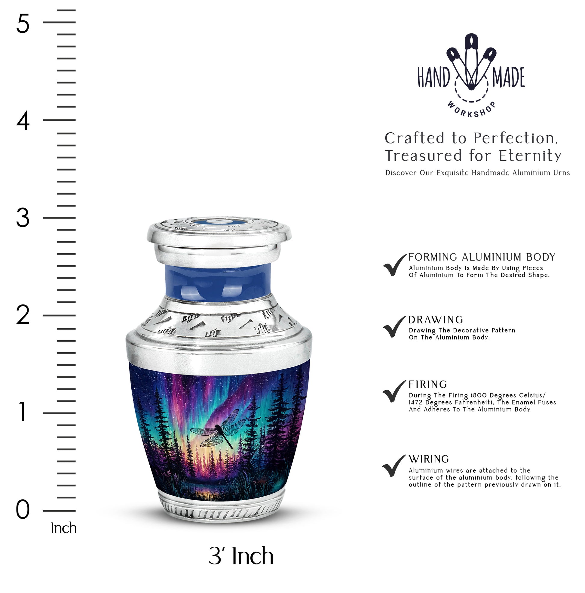 Azure Dragonfly Cremation Urn top-down view of secure threaded lid - contemporary dragonfly design with modern artistic flair - mini keepsake memorial for portion of cremation ashes