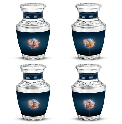 Dusty Blue Dragonfly Cremation Urn back view with polished surface - modern art-inspired dragonfly motif on sleek aluminum - 10 inch aluminum urn for cremated remains