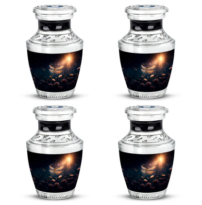 Misty Blue Dragonfly Cremation Urn back view with polished surface - contemporary dragonfly design with modern artistic flair - 10 inch aluminum urn for cremated remains
