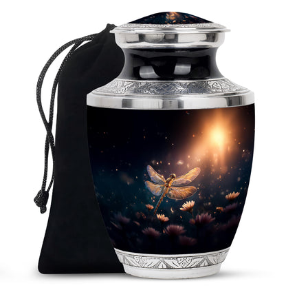 Sky Blue Dragonfly Cremation Urn side profile showing urn shape - contemporary dragonfly design with modern artistic flair - full-size 10 inch 200 cubic inch adult cremation urn