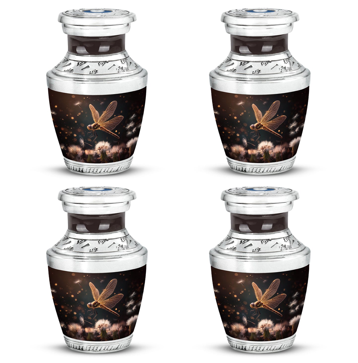 Dark Black Dragonfly Cremation Urn back view with polished surface - artistic dragonfly interpretation with creative detail - 10 inch aluminum urn for cremated remains