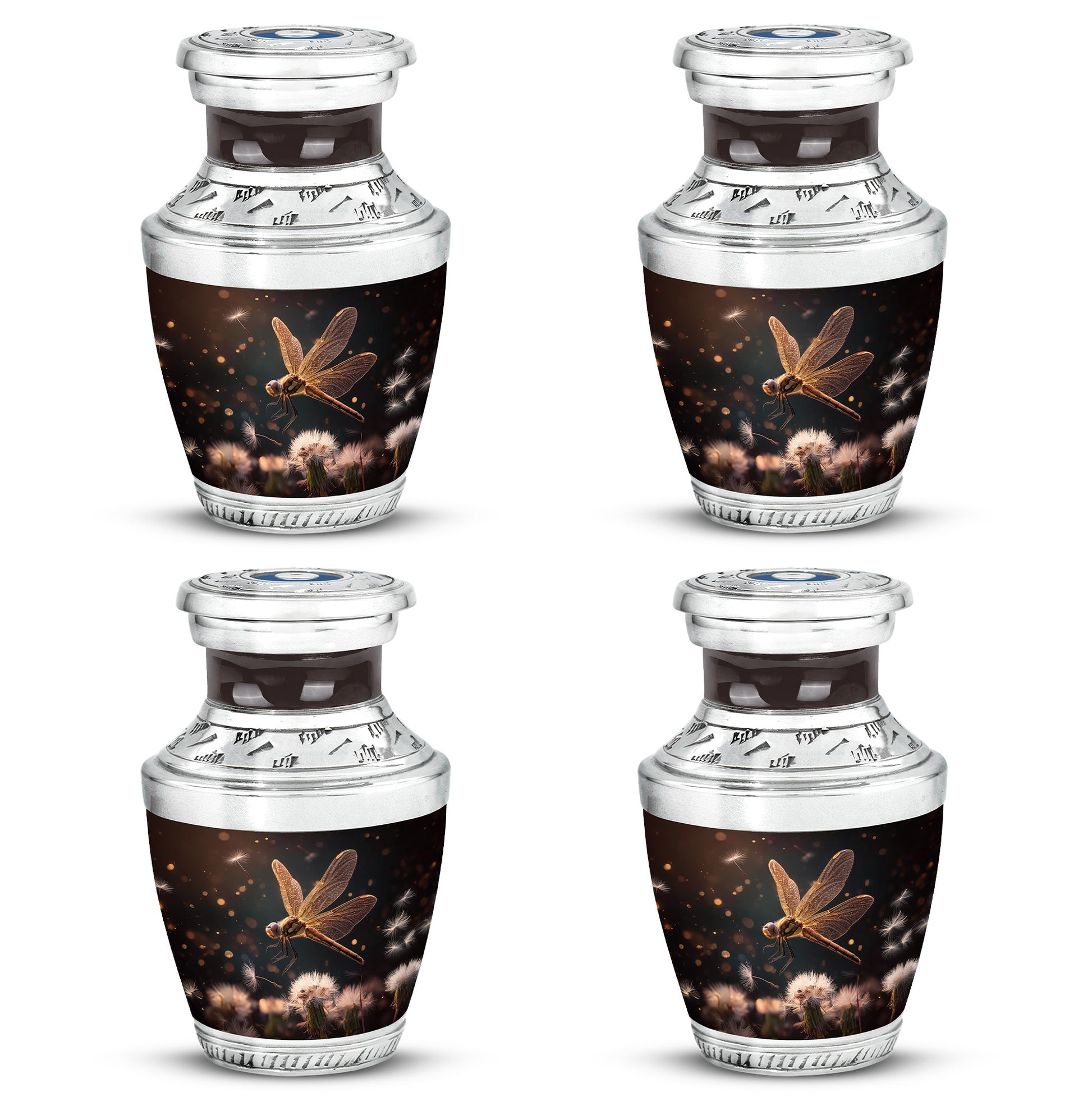 Dark Black Dragonfly Cremation Urn back view with polished surface - artistic dragonfly interpretation with creative detail - 10 inch aluminum urn for cremated remains