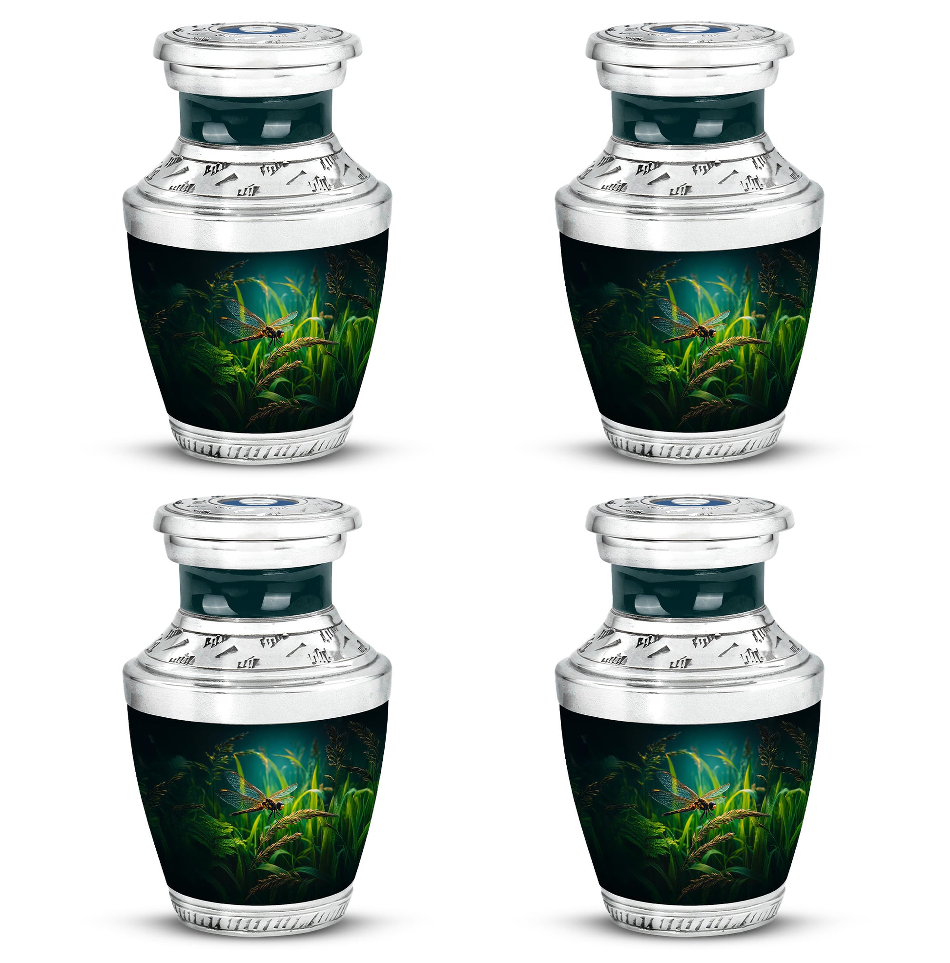 Obsidian Black Dragonfly Cremation Urn back view with polished surface - artistic dragonfly interpretation with creative detail - 10 inch aluminum urn for cremated remains