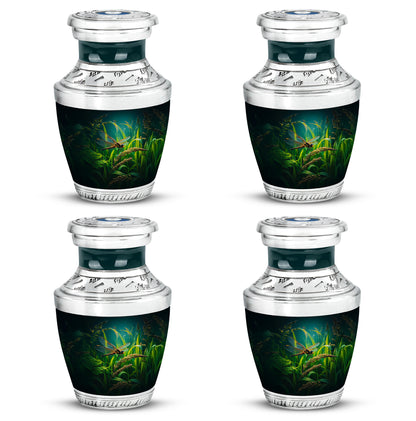 Obsidian Black Dragonfly Cremation Urn back view with polished surface - artistic dragonfly interpretation with creative detail - 10 inch aluminum urn for cremated remains
