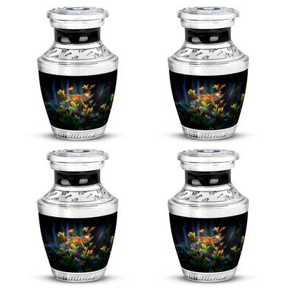 Dark Black Dragonfly Cremation Urn back view with polished surface - stylized abstract dragonfly pattern with bold lines - 10 inch aluminum urn for cremated remains