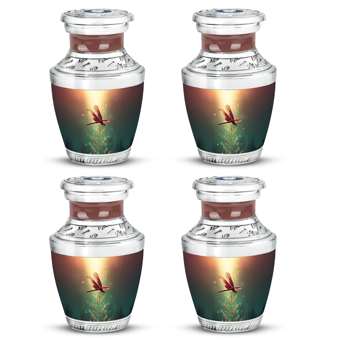 Gilded Gold Dragonfly Cremation Urn back view with polished surface - contemporary dragonfly design with modern artistic flair - 10 inch aluminum urn for cremated remains