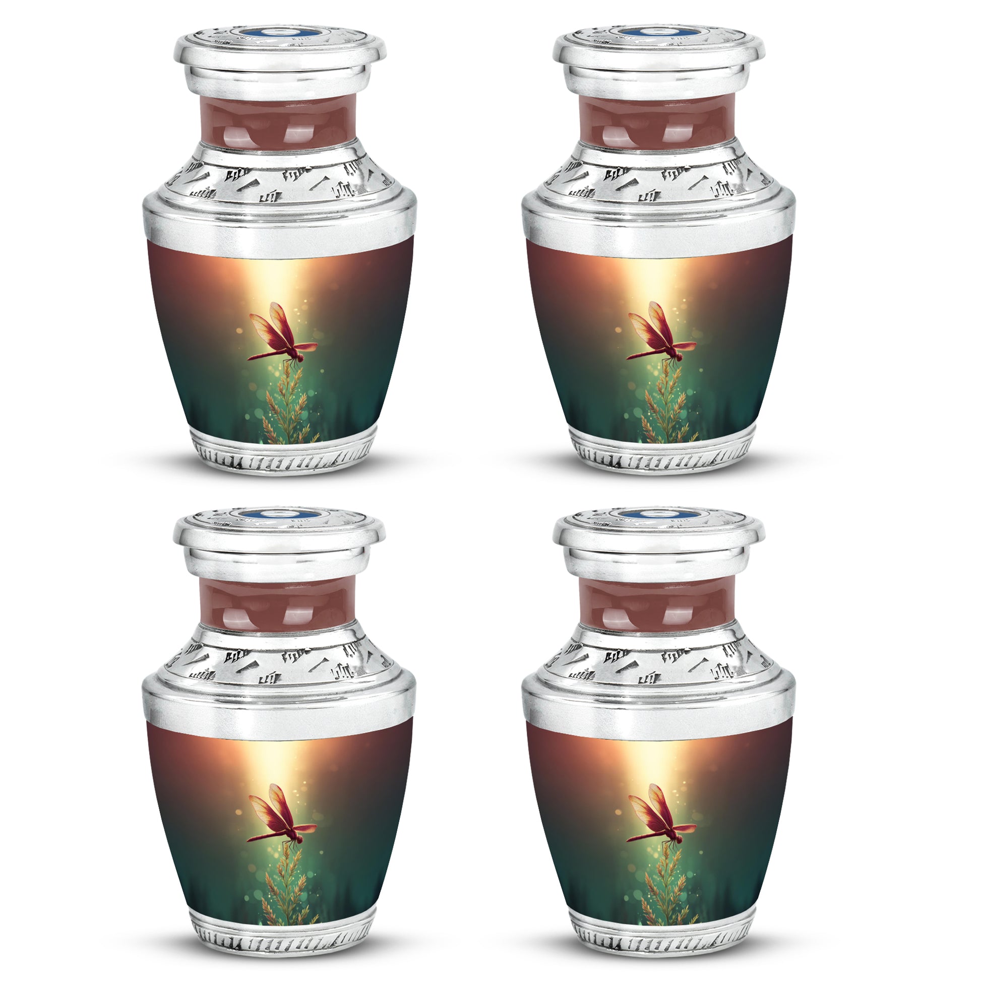 Gilded Gold Dragonfly Cremation Urn back view with polished surface - contemporary dragonfly design with modern artistic flair - 10 inch aluminum urn for cremated remains