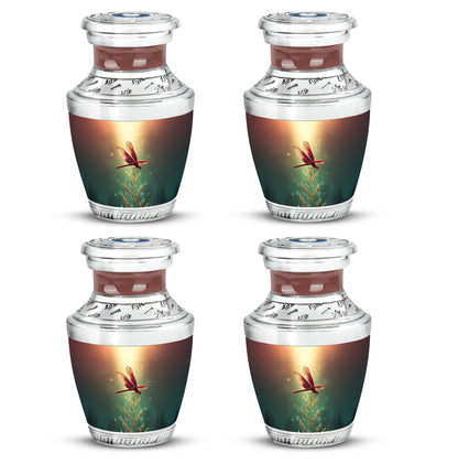 Gilded Gold Dragonfly Cremation Urn back view with polished surface - contemporary dragonfly design with modern artistic flair - 10 inch aluminum urn for cremated remains