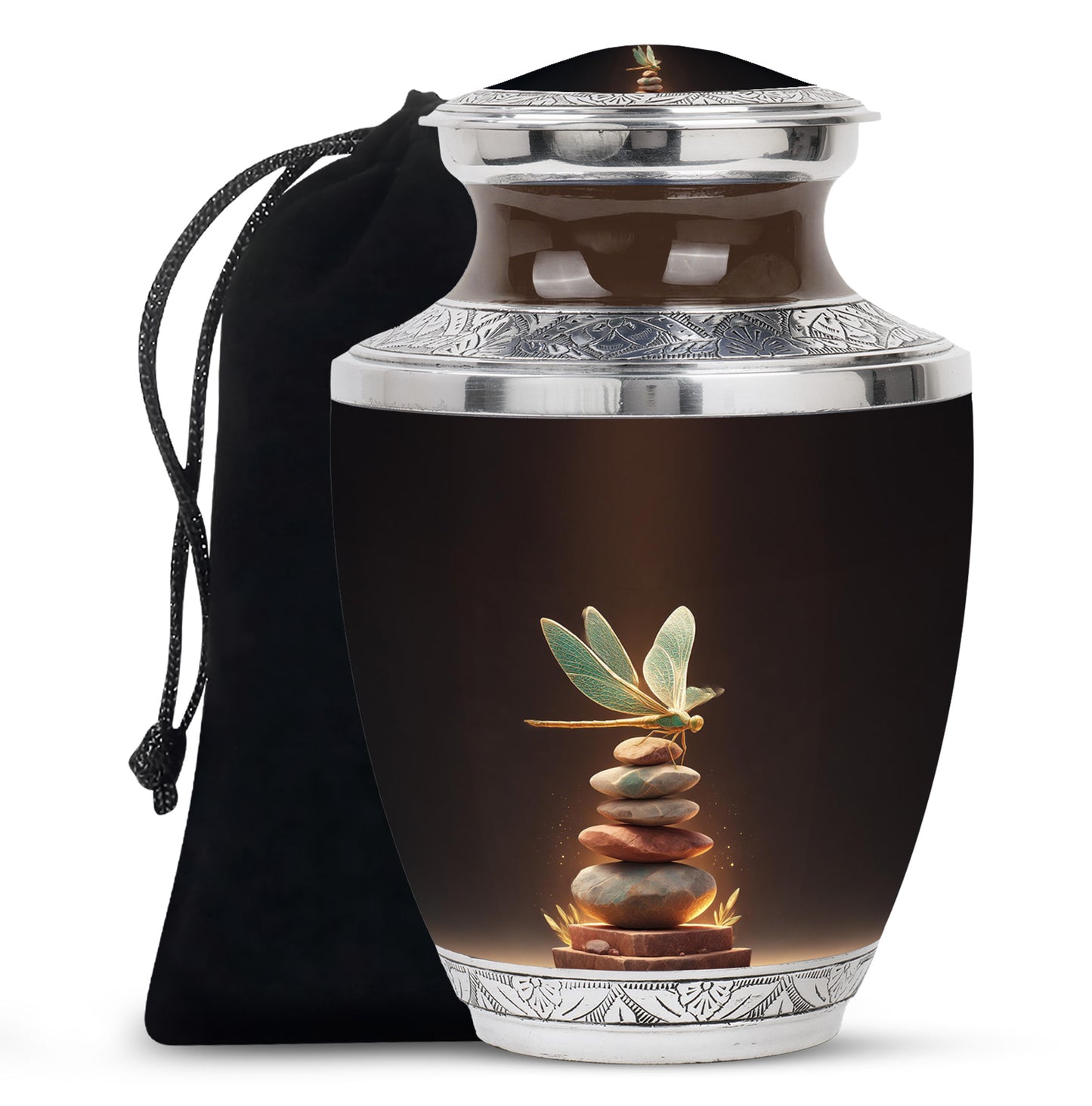 Rich Red Dragonfly Cremation Urn side profile showing urn shape - artistic dragonfly interpretation with creative detail - full-size 10 inch 200 cubic inch adult cremation urn