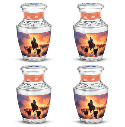 Orchid Purple Cowboy Cremation Urn back view with polished surface - contemporary cowboy design with modern artistic flair - 10 inch aluminum urn for cremated remains