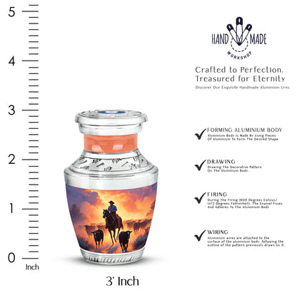 Plum Purple Cowboy Cremation Urn top-down view of secure threaded lid - contemporary cowboy design with modern artistic flair - mini keepsake memorial for portion of cremation ashes