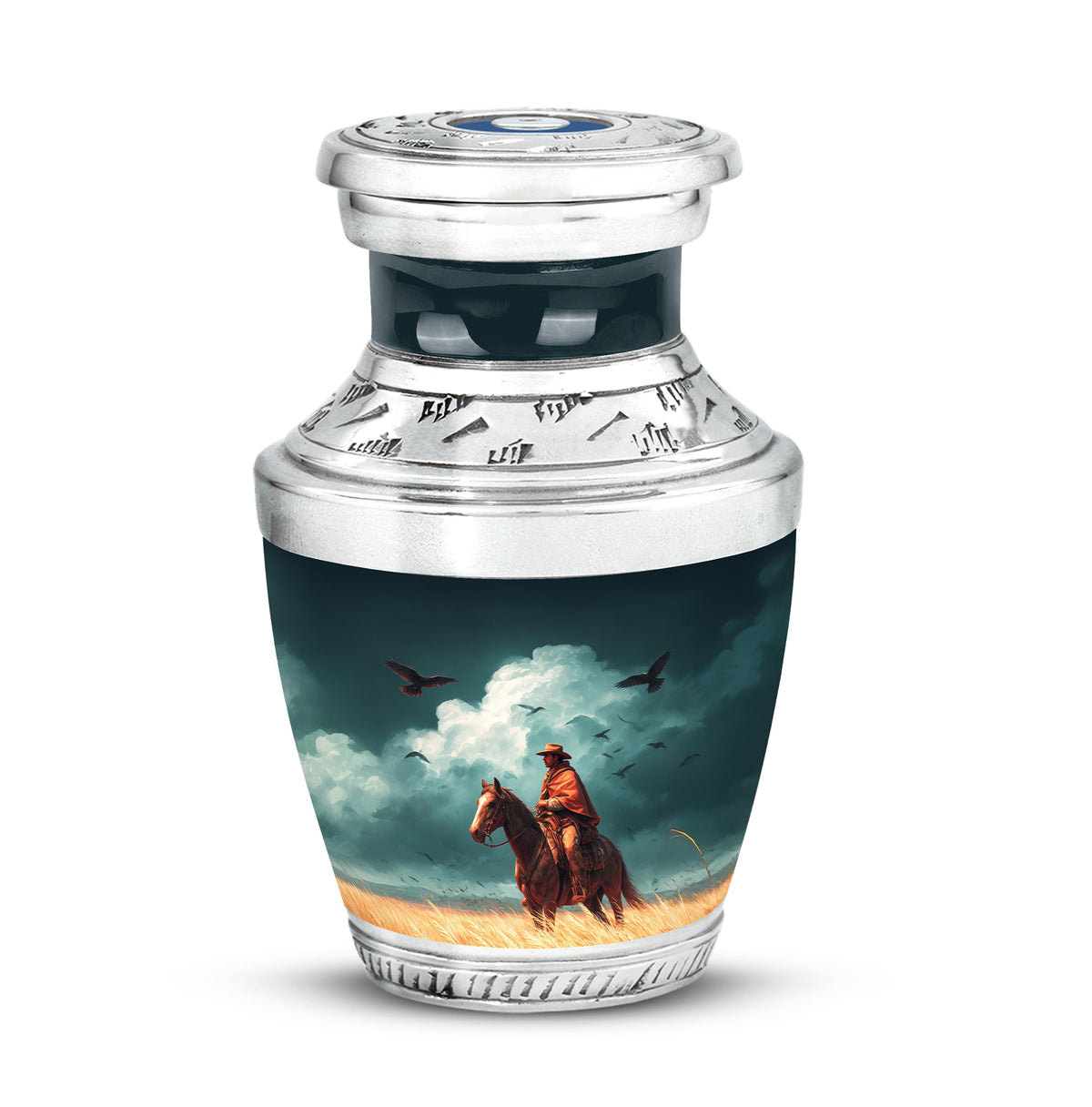 Illustrious Cowboy Memorial Cremation Urns - Teal - Yatskia
