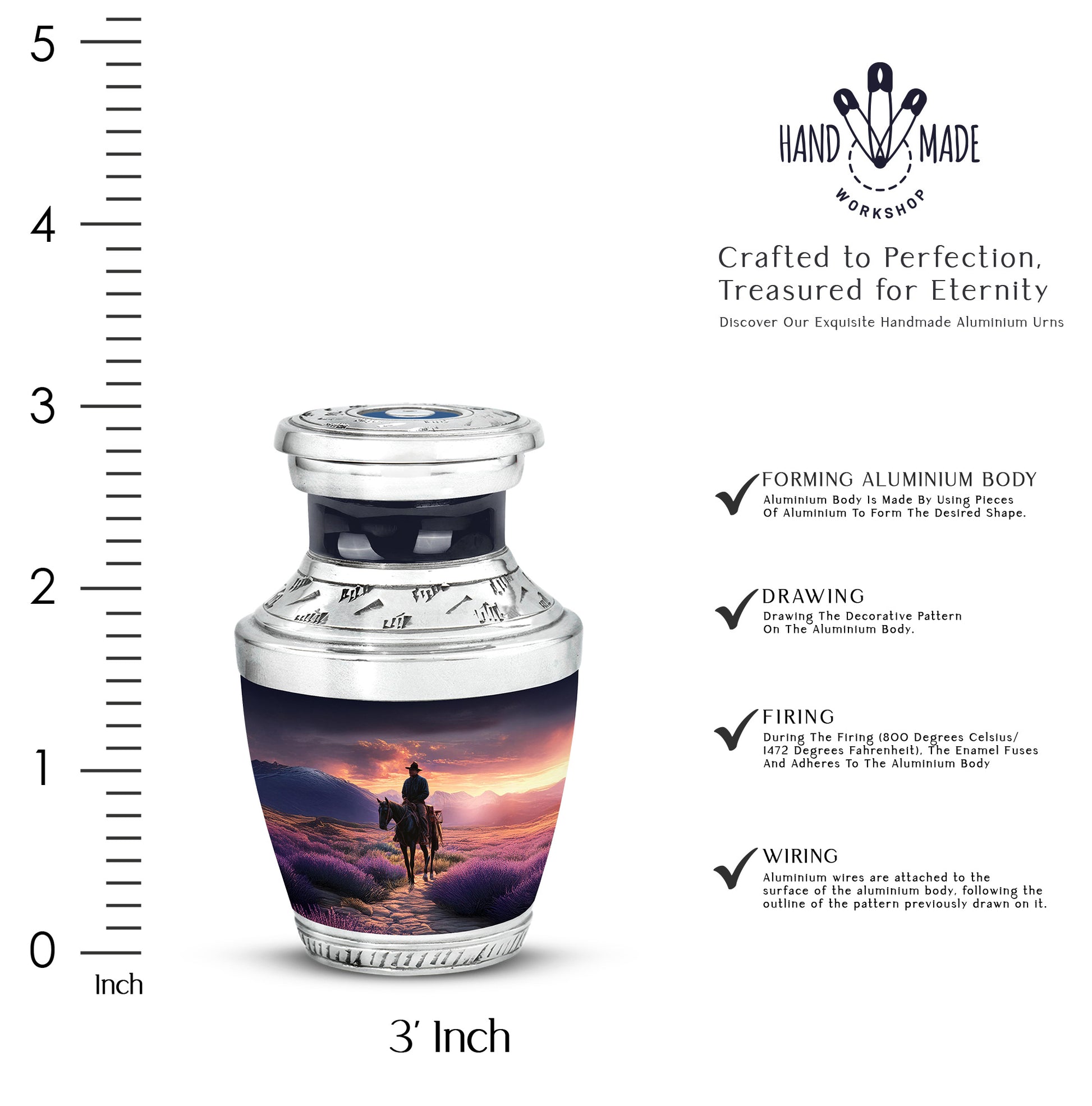 Majestic Purple Cowboy Cremation Urn top-down view of secure threaded lid - contemporary cowboy design with modern artistic flair - mini keepsake memorial for portion of cremation ashes
