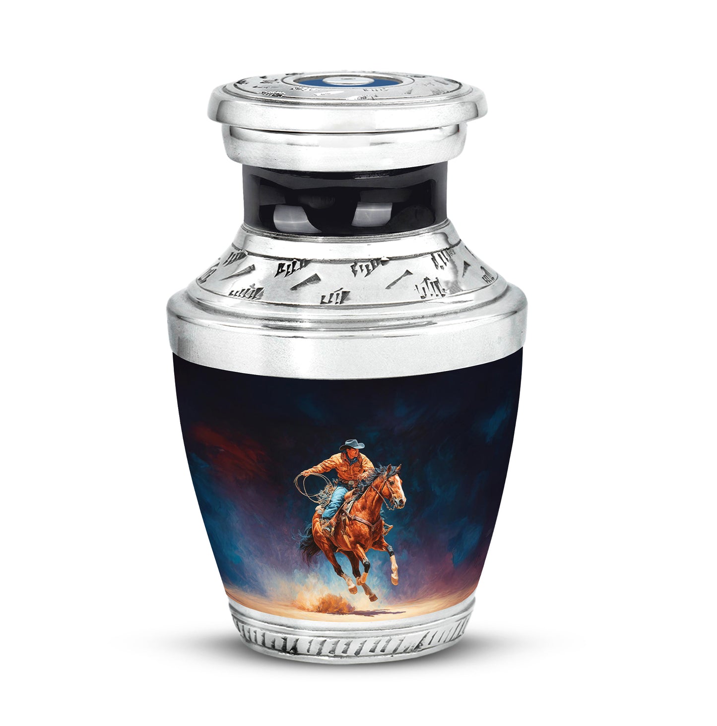 Black Sacred Cowboy Cremation Urns for Human Ashes - 10-inch, 200 cu in - Yatskia