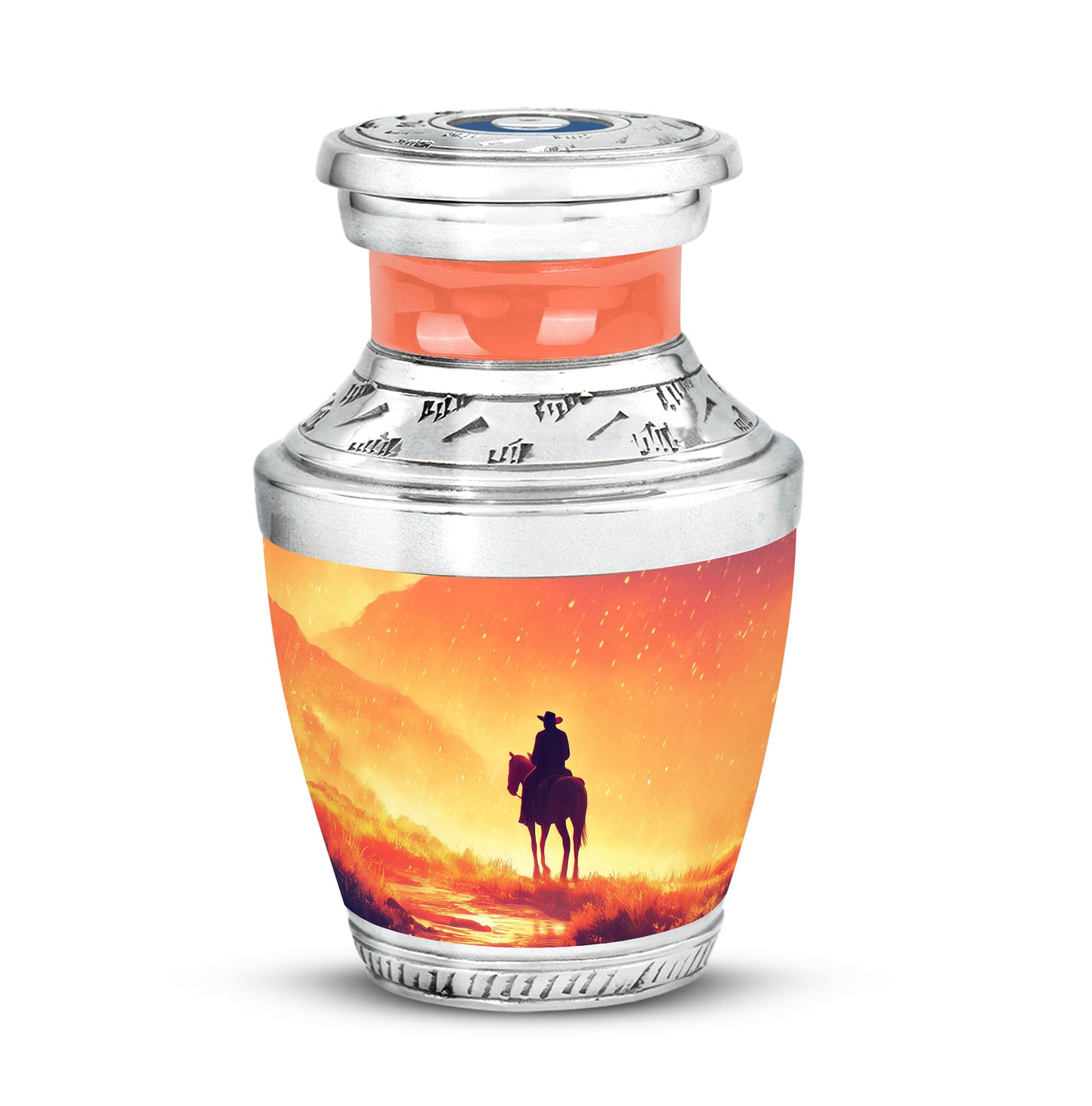 Gold Comforting Cowboy Memorial Urn for Ashes - 10-inch, 200 cu in - Yatskia