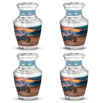 Deep Teal Bike Cremation Urn back view with polished surface - artistic bike interpretation with creative detail - 10 inch aluminum urn for cremated remains