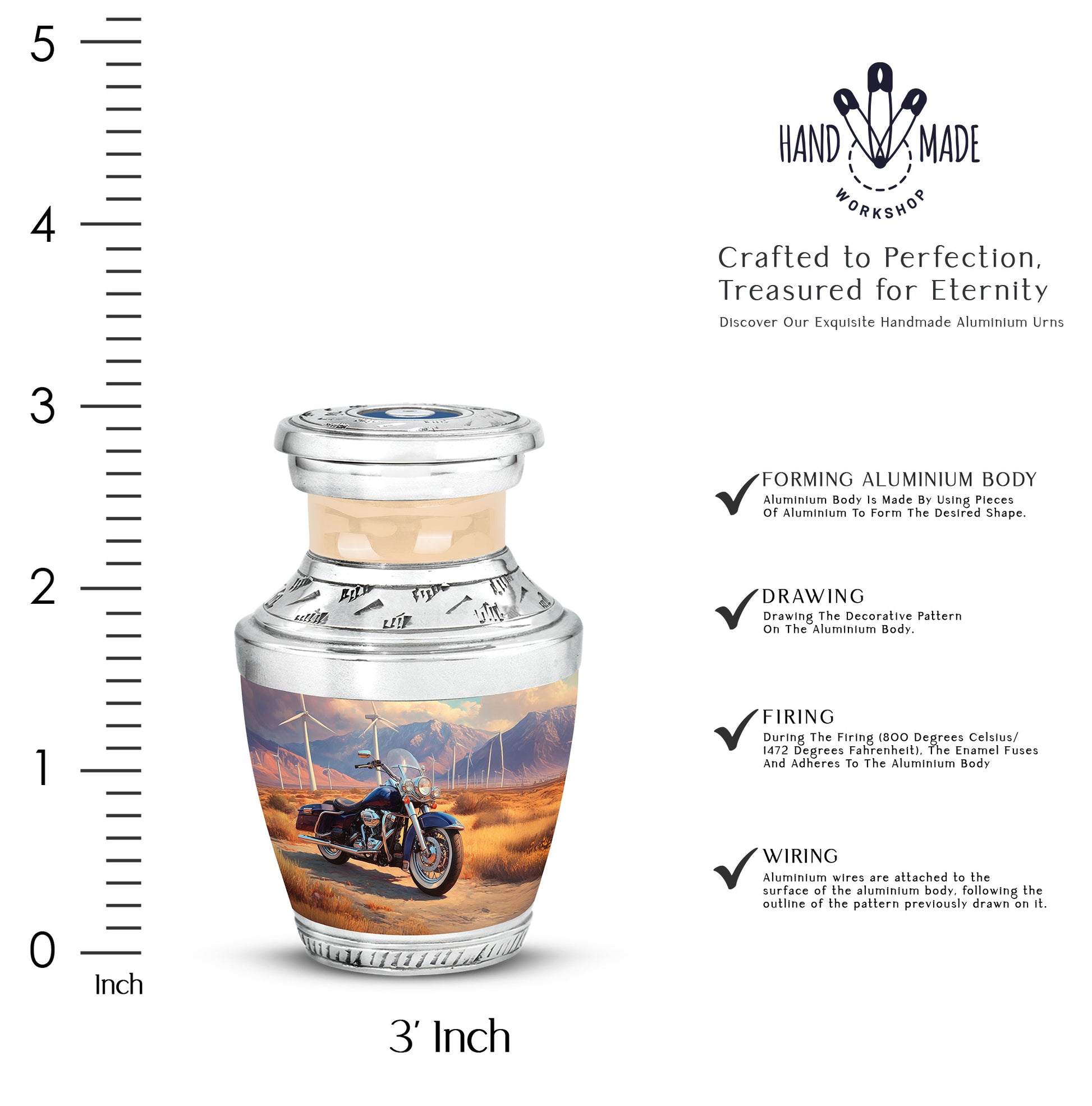 Matte Gold Bike Cremation Urn top-down view of secure threaded lid - artistic bike interpretation with creative detail - mini keepsake memorial for portion of cremation ashes
