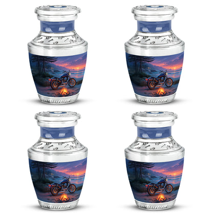 Twilight Blue Bike Cremation Urn back view with polished surface - artistic bike interpretation with creative detail - 10 inch aluminum urn for cremated remains