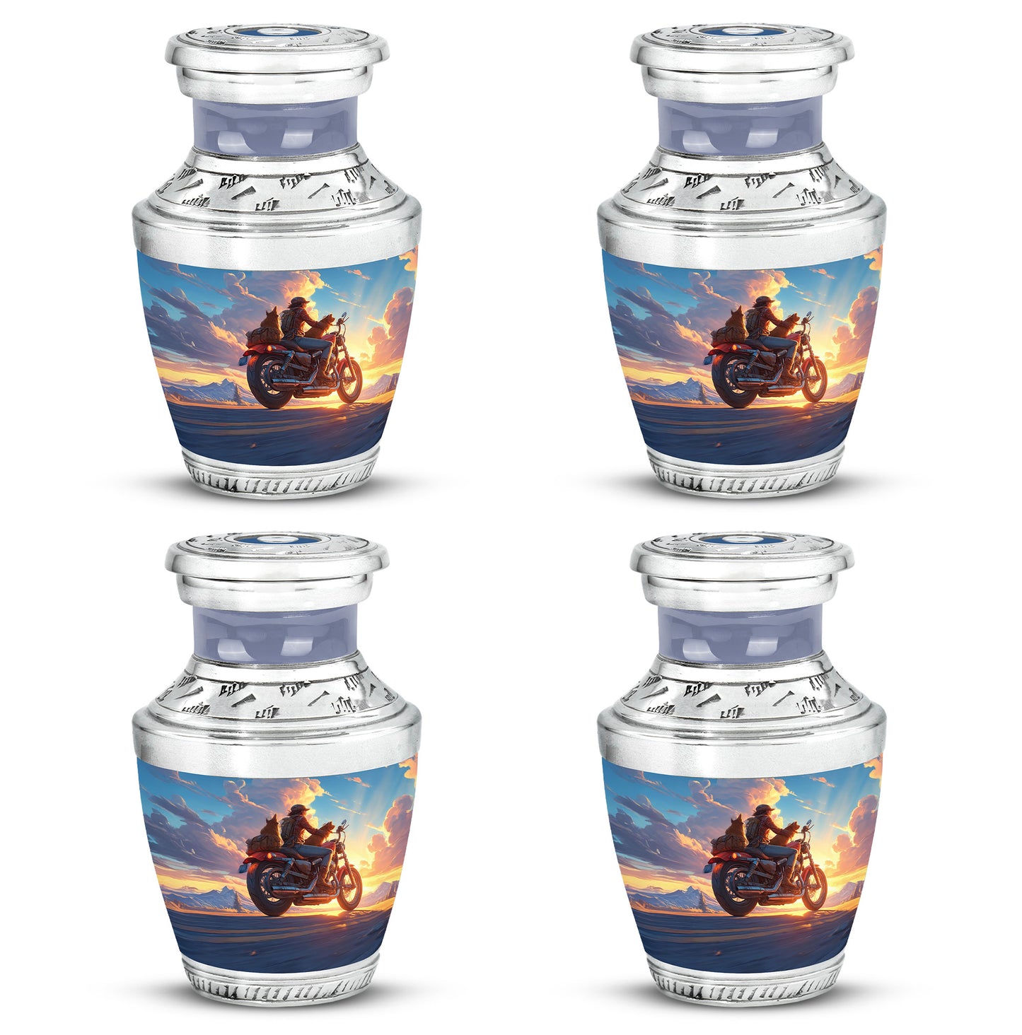 Powder Blue Bike Cremation Urn back view with polished surface - contemporary bike design with modern artistic flair - 10 inch aluminum urn for cremated remains
