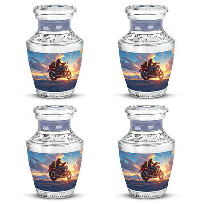 Powder Blue Bike Cremation Urn back view with polished surface - contemporary bike design with modern artistic flair - 10 inch aluminum urn for cremated remains