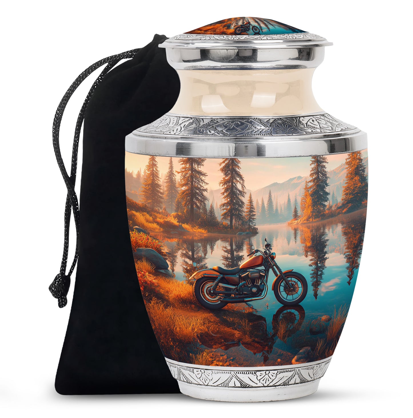 Gilded Gold Bike Cremation Urn side profile showing urn shape - contemporary bike design with modern artistic flair - full-size 10 inch 200 cubic inch adult cremation urn
