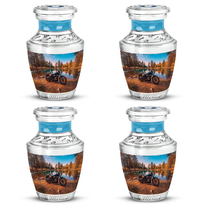 Ocean Teal Bike Cremation Urn back view with polished surface - contemporary bike design with modern artistic flair - 10 inch aluminum urn for cremated remains