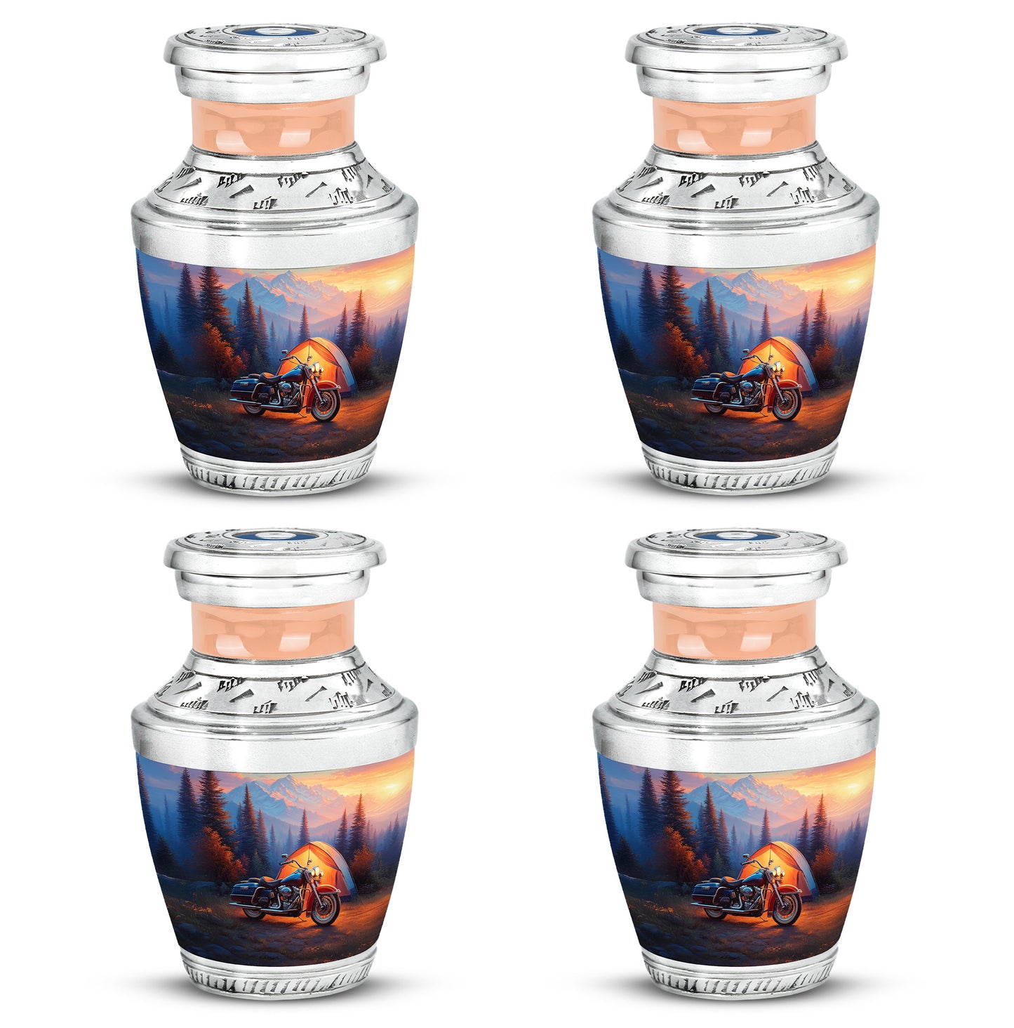 Indigo Bike Cremation Urn back view with polished surface - contemporary bike design with modern artistic flair - 10 inch aluminum urn for cremated remains