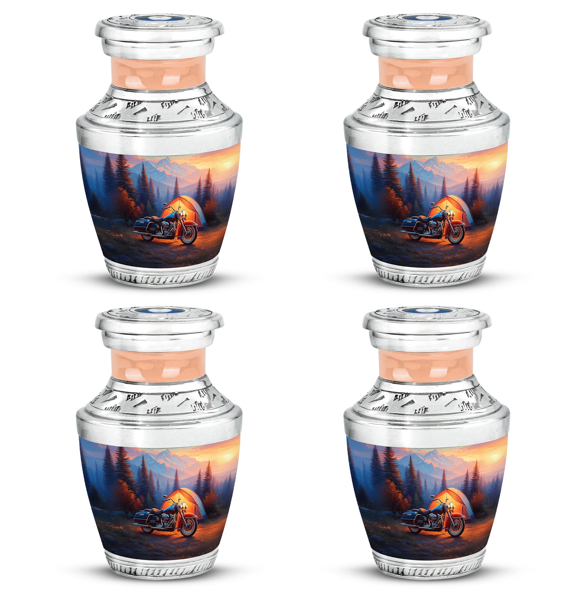 Indigo Bike Cremation Urn back view with polished surface - contemporary bike design with modern artistic flair - 10 inch aluminum urn for cremated remains