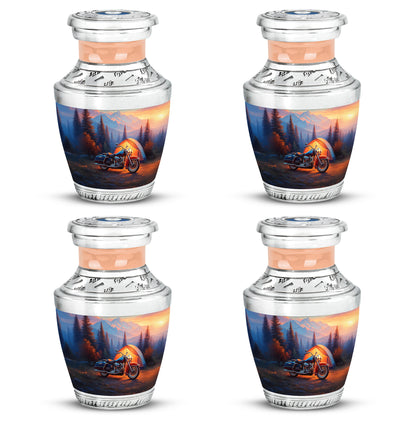 Indigo Bike Cremation Urn back view with polished surface - contemporary bike design with modern artistic flair - 10 inch aluminum urn for cremated remains
