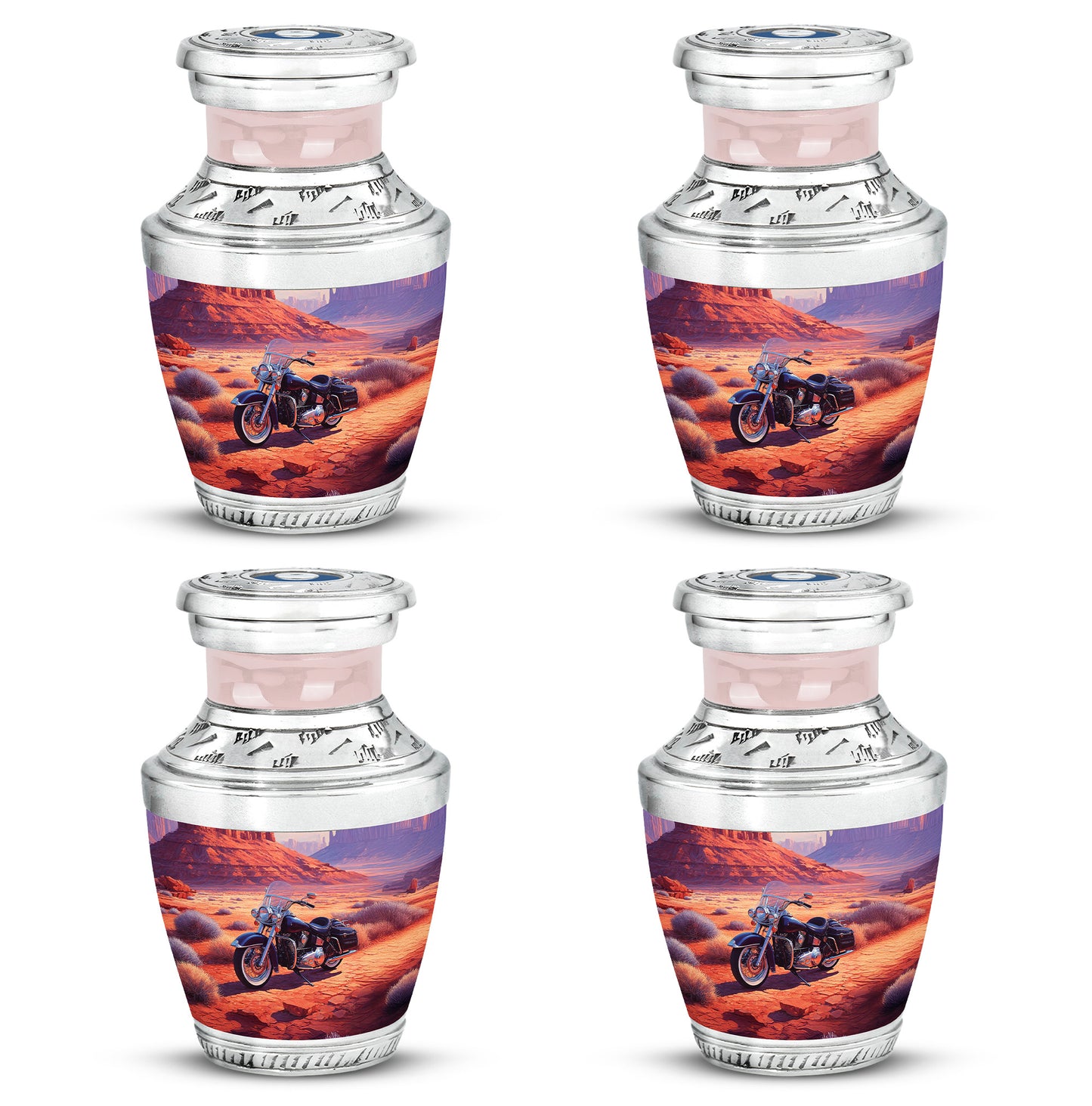 Wine Red Bike Cremation Urn back view with polished surface - modern art-inspired bike motif on sleek aluminum - 10 inch aluminum urn for cremated remains