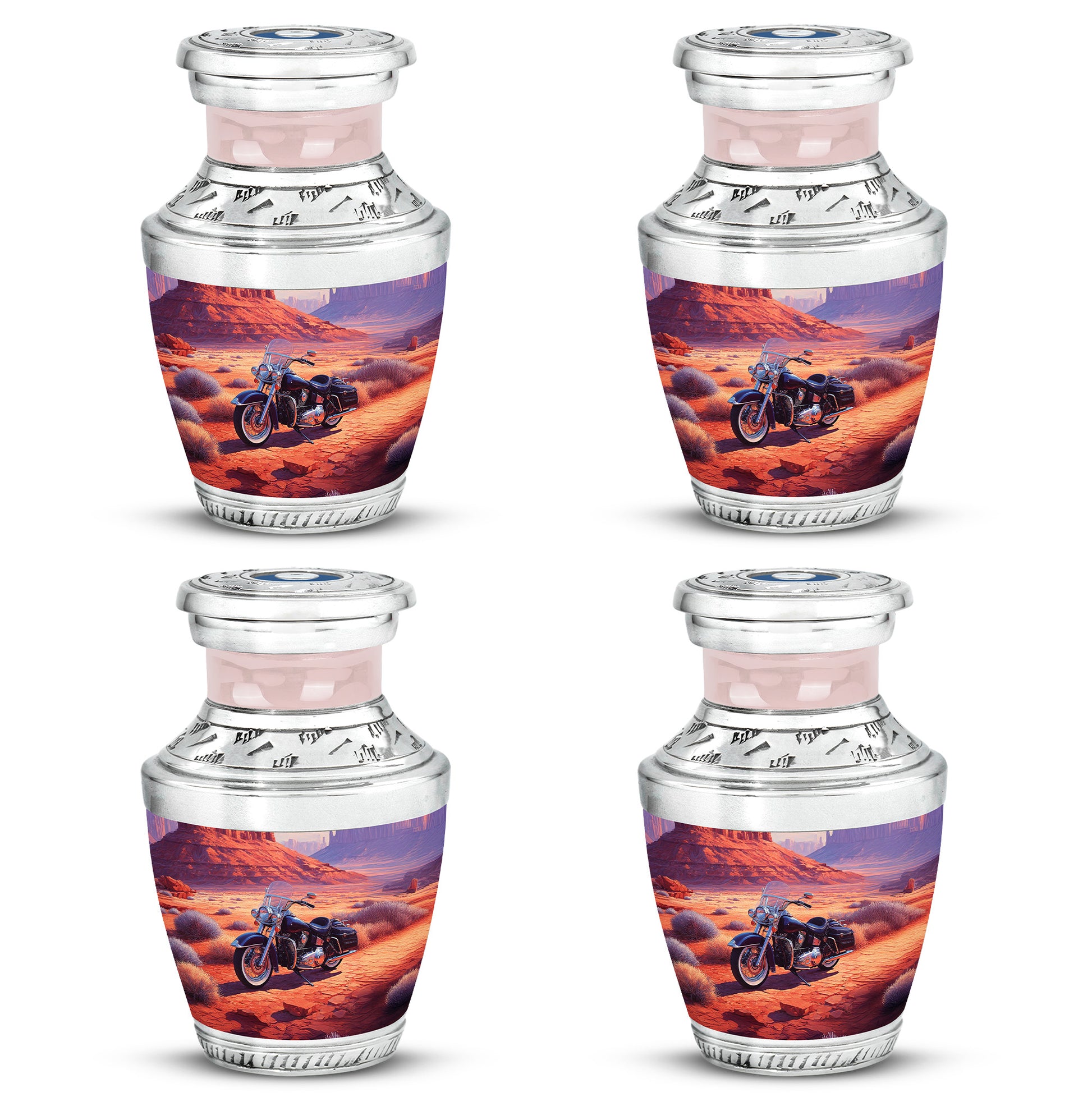 Wine Red Bike Cremation Urn back view with polished surface - modern art-inspired bike motif on sleek aluminum - 10 inch aluminum urn for cremated remains