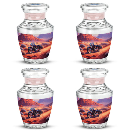 Wine Red Bike Cremation Urn back view with polished surface - modern art-inspired bike motif on sleek aluminum - 10 inch aluminum urn for cremated remains