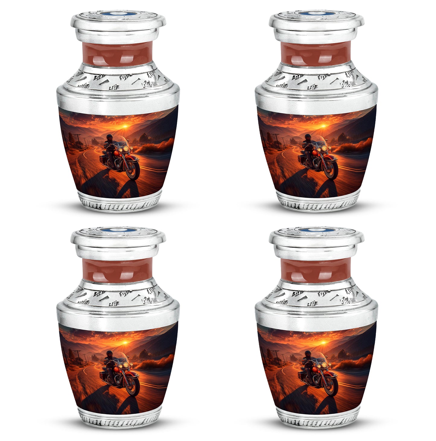Amber Gold Bike Cremation Urn back view with polished surface - contemporary bike design with modern artistic flair - 10 inch aluminum urn for cremated remains