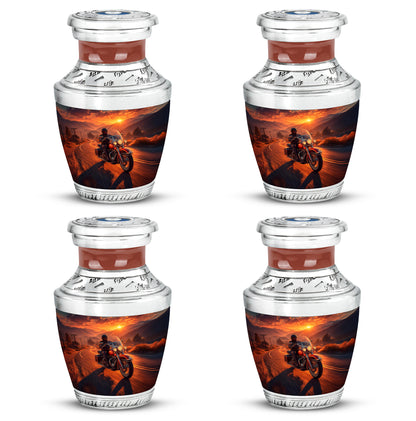 Amber Gold Bike Cremation Urn back view with polished surface - contemporary bike design with modern artistic flair - 10 inch aluminum urn for cremated remains