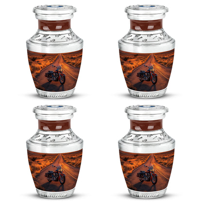 Cherry Red Bike Cremation Urn back view with polished surface - artistic bike interpretation with creative detail - 10 inch aluminum urn for cremated remains