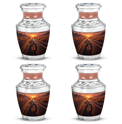 Amber Gold Bike Cremation Urn back view with polished surface - contemporary bike design with modern artistic flair - 10 inch aluminum urn for cremated remains