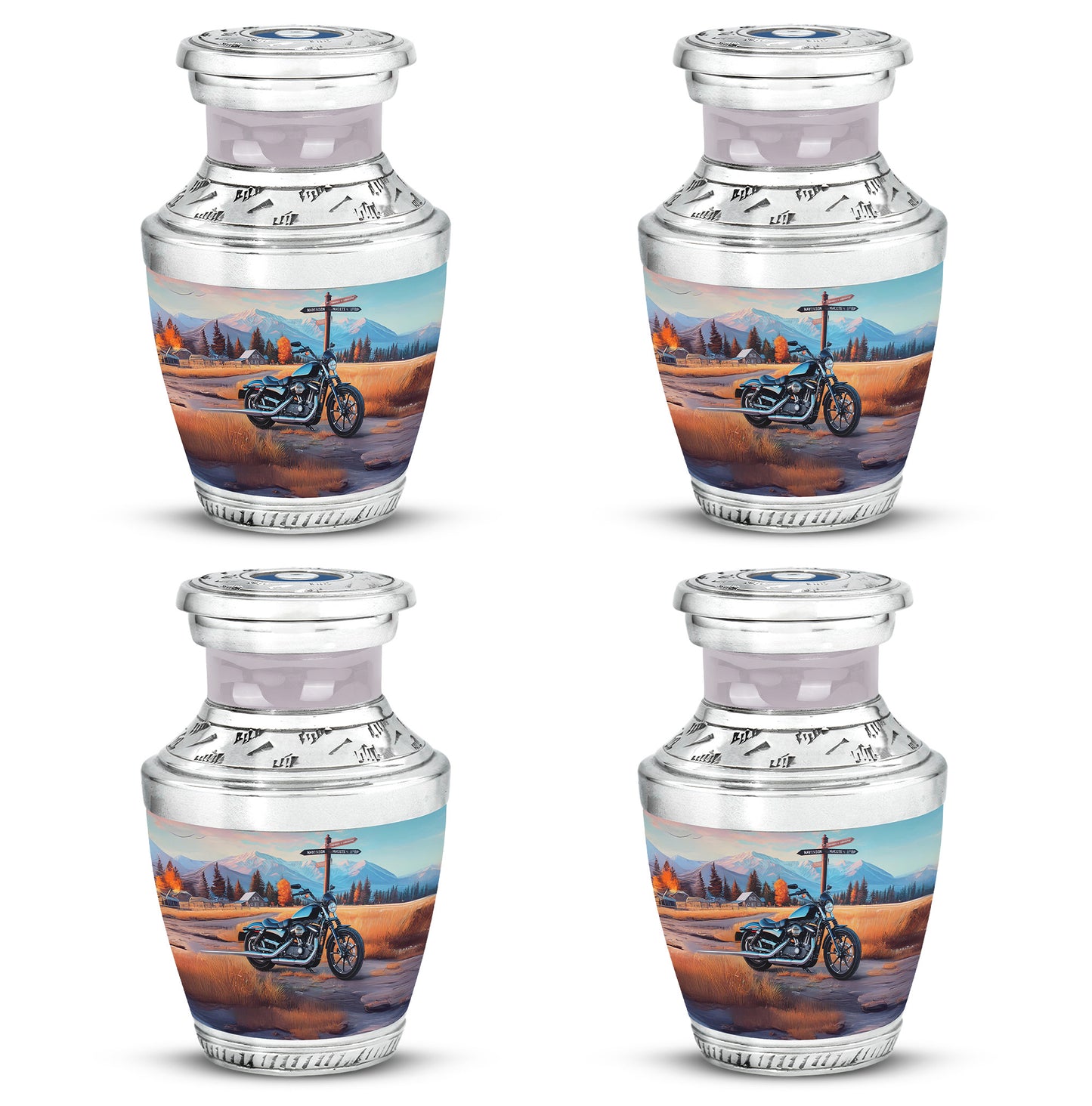 Indigo Bike Cremation Urn back view with polished surface - contemporary bike design with modern artistic flair - 10 inch aluminum urn for cremated remains