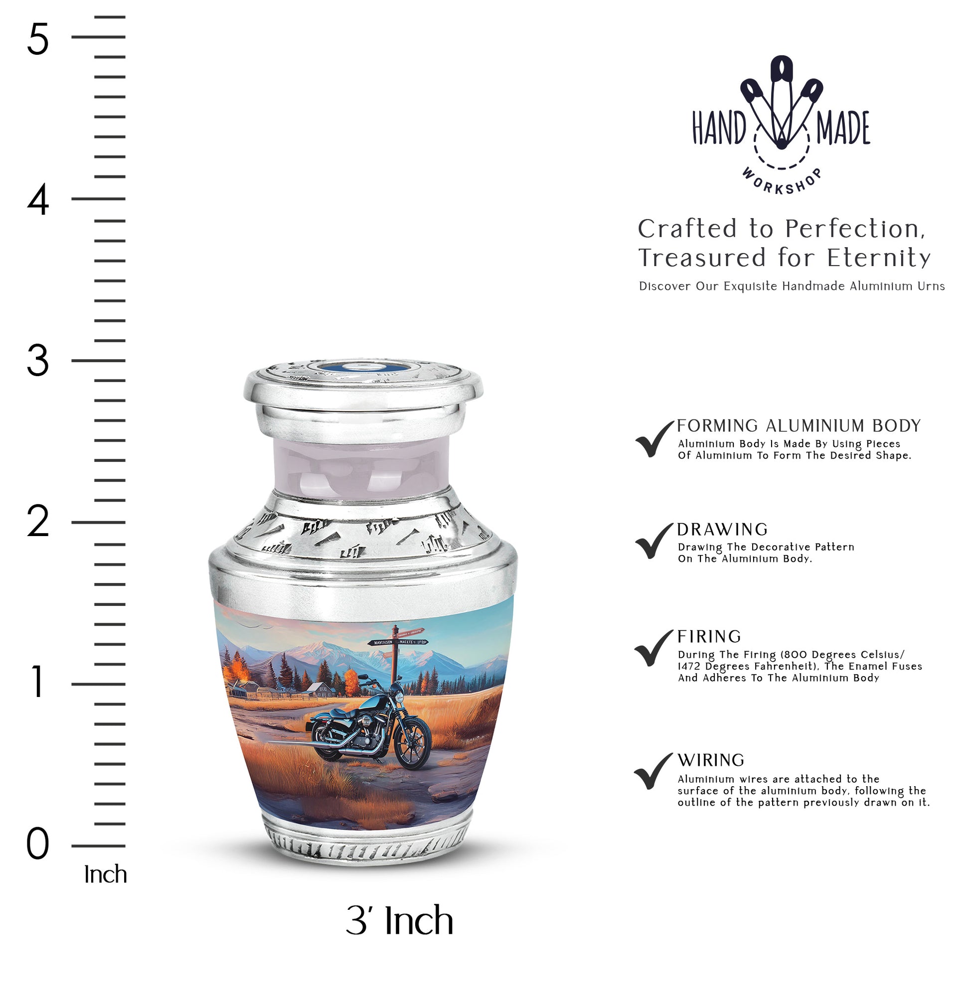 Icy Blue Bike Cremation Urn top-down view of secure threaded lid - contemporary bike design with modern artistic flair - mini keepsake memorial for portion of cremation ashes