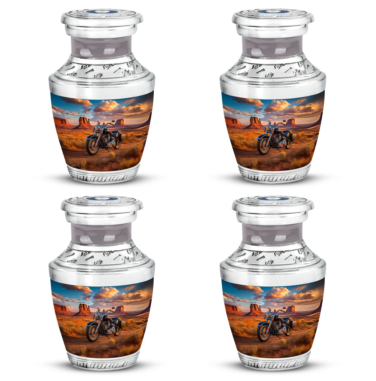 Sky Blue Bike Cremation Urn back view with polished surface - contemporary bike design with modern artistic flair - 10 inch aluminum urn for cremated remains