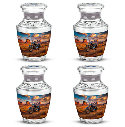 Sky Blue Bike Cremation Urn back view with polished surface - contemporary bike design with modern artistic flair - 10 inch aluminum urn for cremated remains