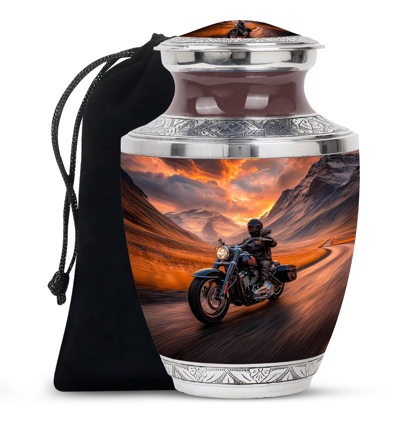 Wine Red Bike Cremation Urn side profile showing urn shape - contemporary bike design with modern artistic flair - full-size 10 inch 200 cubic inch adult cremation urn