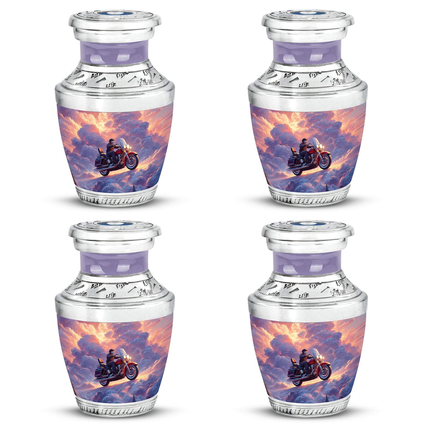 Sky Blue Bike Cremation Urn back view with polished surface - contemporary bike design with modern artistic flair - 10 inch aluminum urn for cremated remains