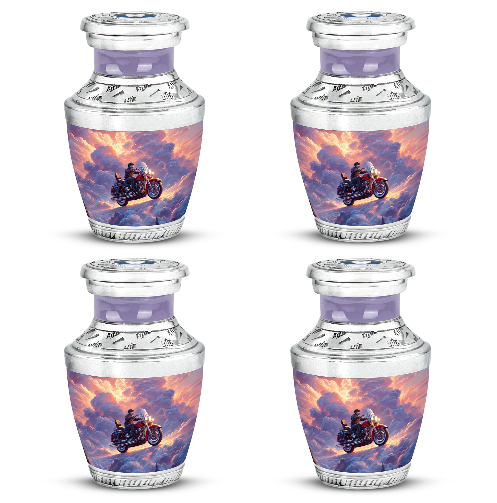 Sky Blue Bike Cremation Urn back view with polished surface - contemporary bike design with modern artistic flair - 10 inch aluminum urn for cremated remains