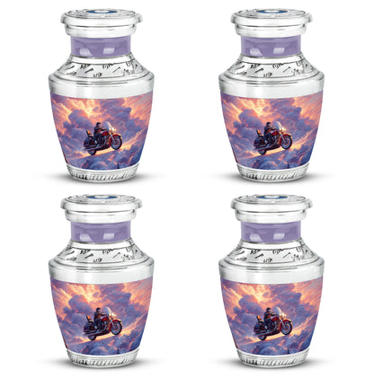 Sky Blue Bike Cremation Urn back view with polished surface - contemporary bike design with modern artistic flair - 10 inch aluminum urn for cremated remains
