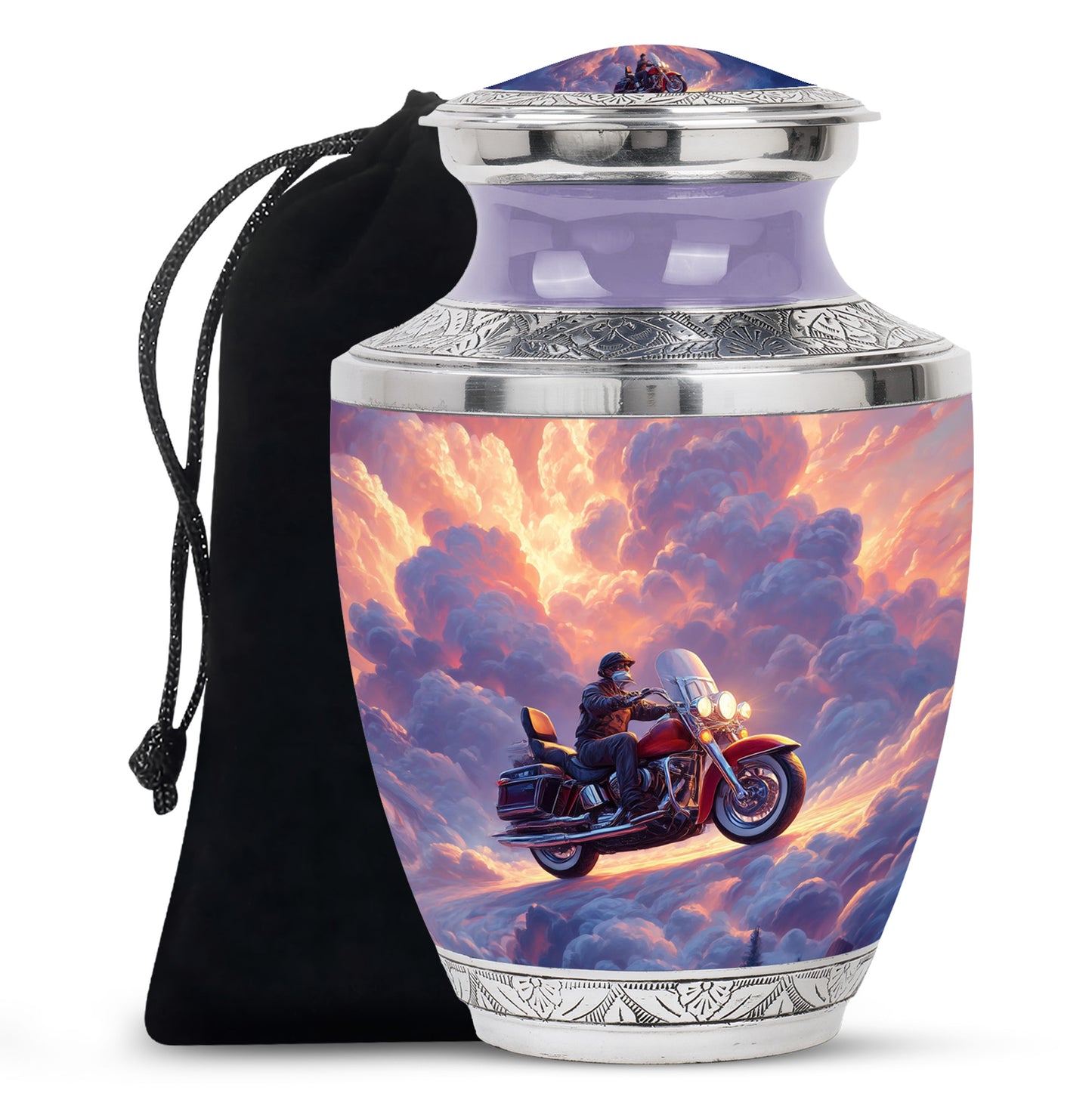 Pastel Blue Bike Cremation Urn side profile showing urn shape - contemporary bike design with modern artistic flair - full-size 10 inch 200 cubic inch adult cremation urn