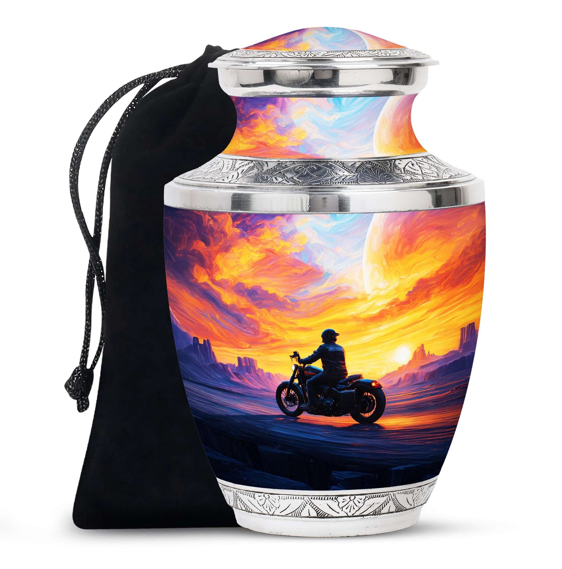 Biker Cremation Memorial Urn – Sunset Motorcycle Funeral Urn For Men