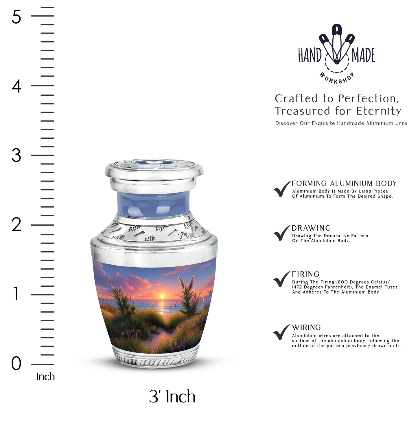 Pastel Blue Beach Cremation Urn top-down view of secure threaded lid - contemporary beach design with modern artistic flair - mini keepsake memorial for portion of cremation ashes
